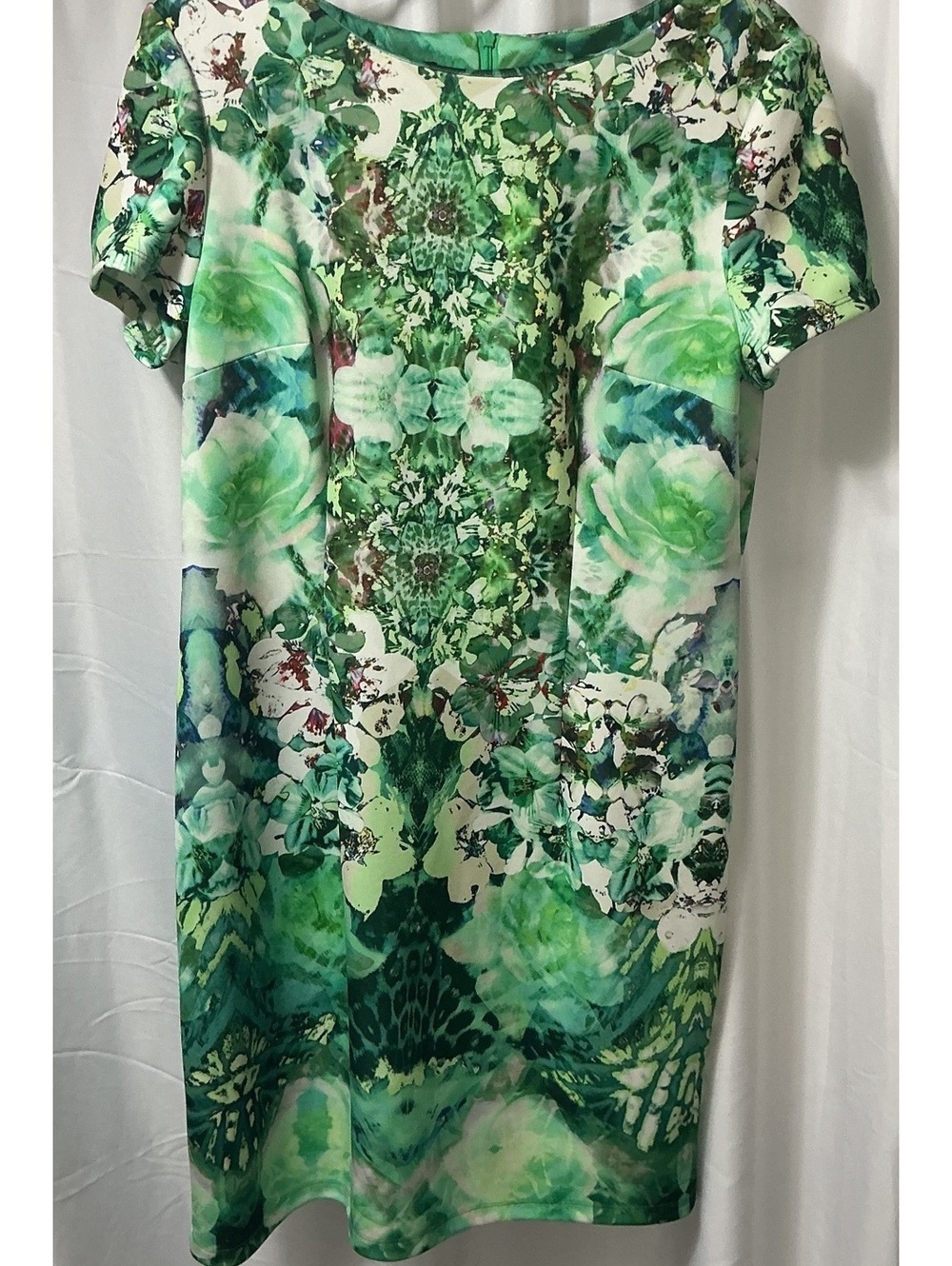AGB Women’s 16 Green Floral Print Short Sleeve Fit Flare Dress Plus curvy work